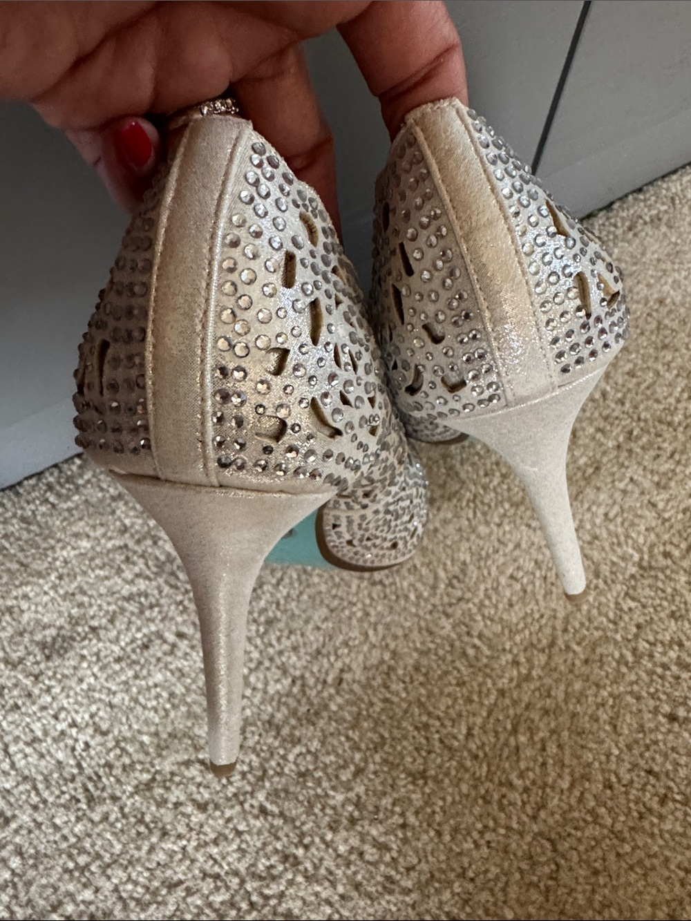 Betsey Johnson Elegant Crystal-Embellished Silver Elsa Stiletto Formal pumps - Picture 7 of 9